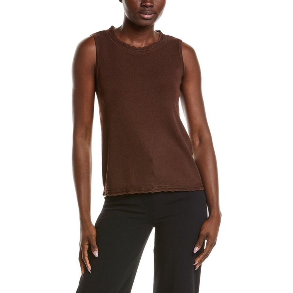 Anne Klein Womens  Pointelle Trim Sweater Tank, Brown